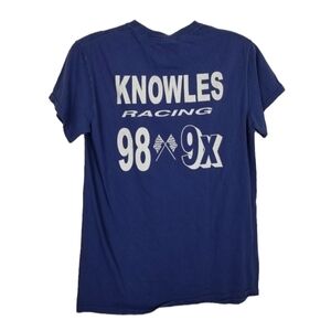 Knowles Racing 98 9X Vintage Graphic Tshirt Blue Auto Car Men's Size Small